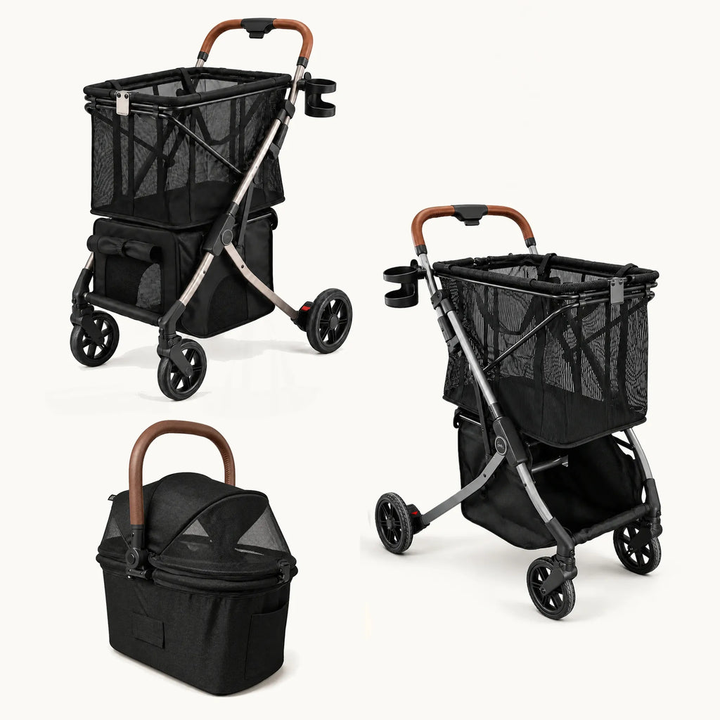 Strolee Ultimate Pet Bundle in Black mit Stability Shopper, Pet Bassinet und Lower Pet Carrier
