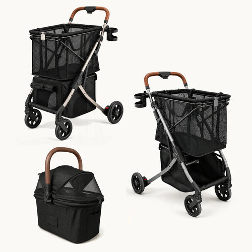 Strolee Ultimate Pet Bundle in Black with Stability Shopper, Pet Bassinet and Lower Pet Carrier