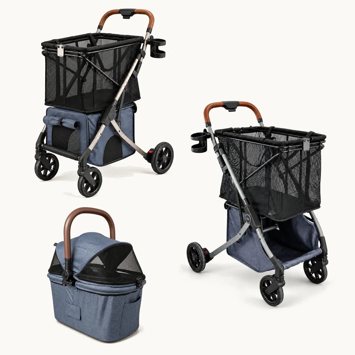 Strolee Ultimate Pet Bundle in Blue mit Stability Shopper, Pet Bassinet und Lower Pet Carrier