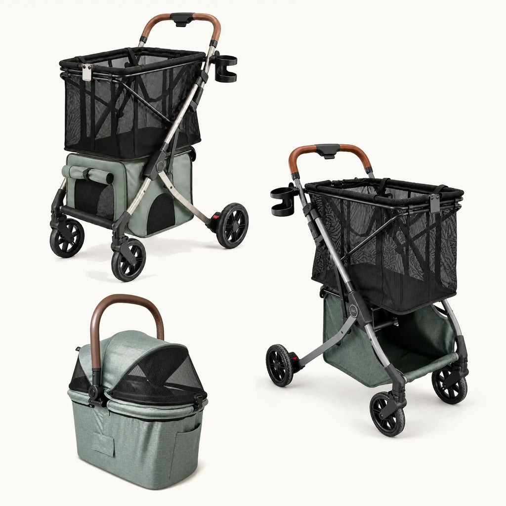 Strolee Ultimate Pet Bundle in Sage mit Stability Shopper, Pet Bassinet und Lower Pet Carrier