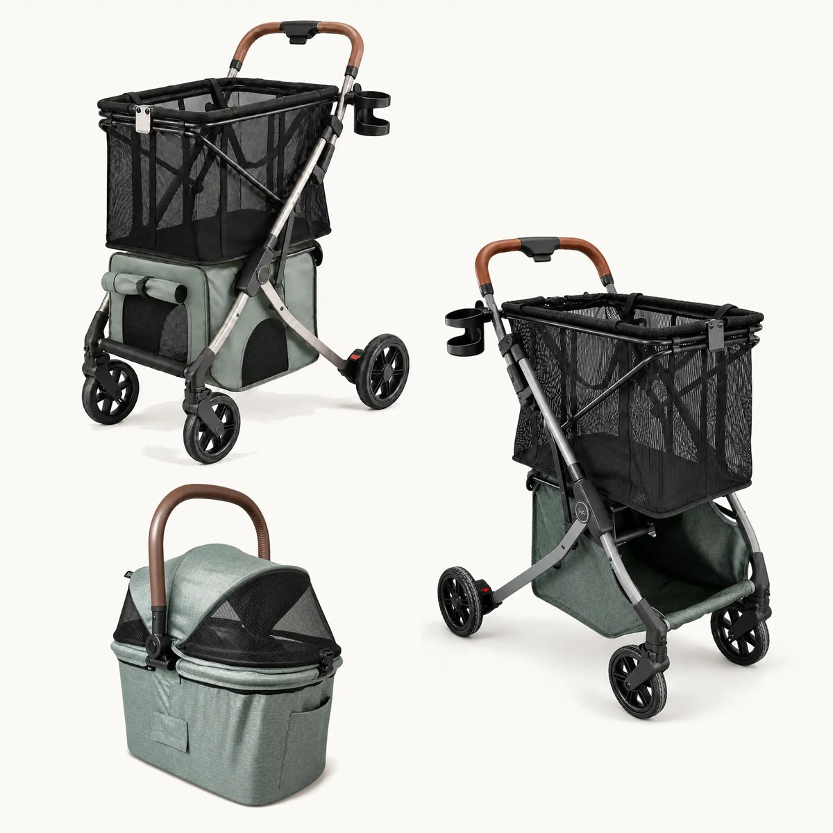 Strolee Ultimate Pet Bundle in Sage mit Stability Shopper, Pet Bassinet und Lower Pet Carrier