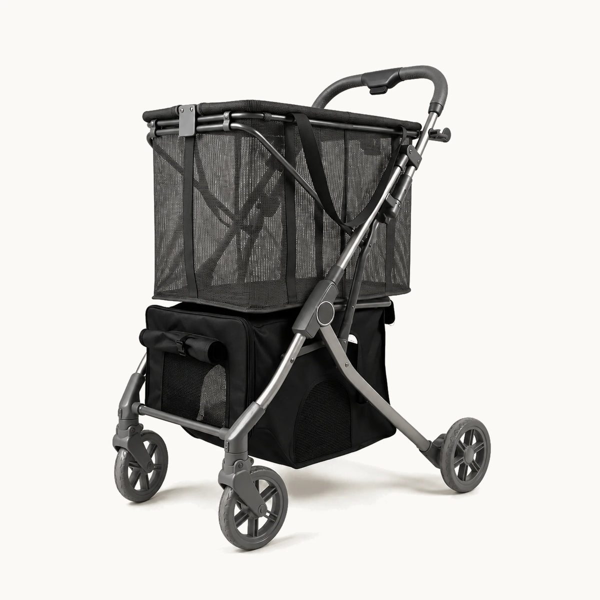 Strolee Lower Pet Carrier an einem Einkaufswagen.