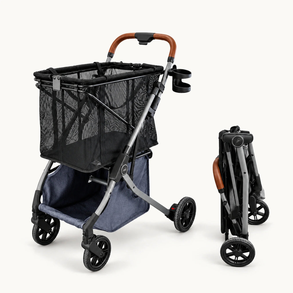 Strolee Stability Shopper Blue — offen und zusammengeklappt